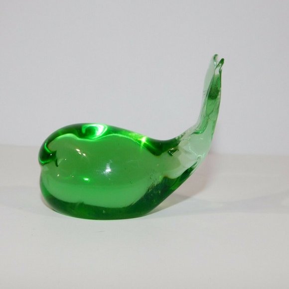 3" Blown Glass Green Whale Paperweight - Picture 4 of 7